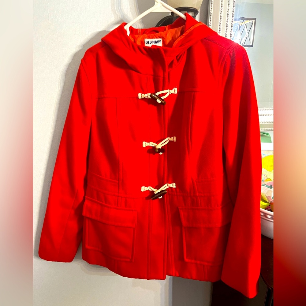 Red old navy coat. SZ. L cute for fall/winter $20